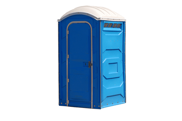 Standard portable toilet rental unit, blue and gray, Weston FL