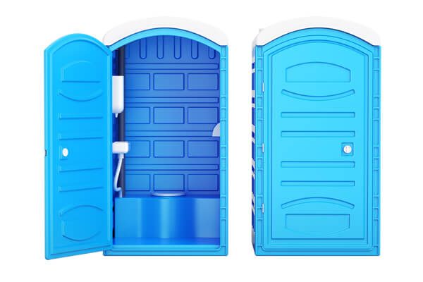 Interior and exterior view of a standard portable toilet unit